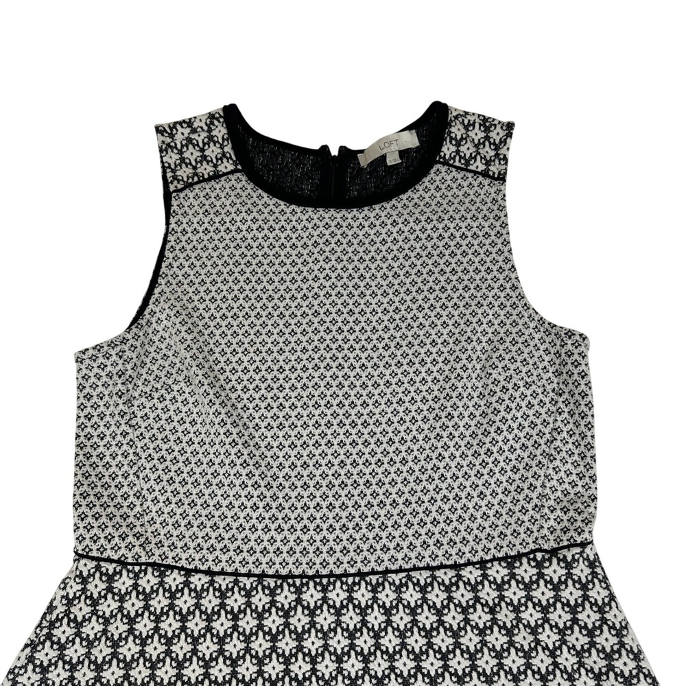 Loft Womens Black White Geometric Jacquard Sleeveless Fit Flare Dress Size 12